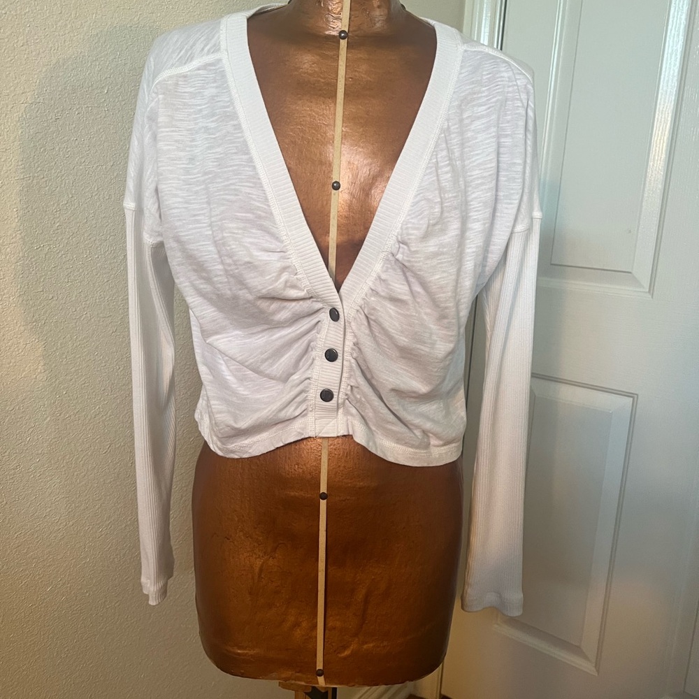 FP Movement White Snap- Front Women's Long-sleeve Top